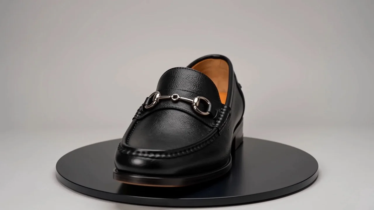 BU black leather loafer with silver horsebit